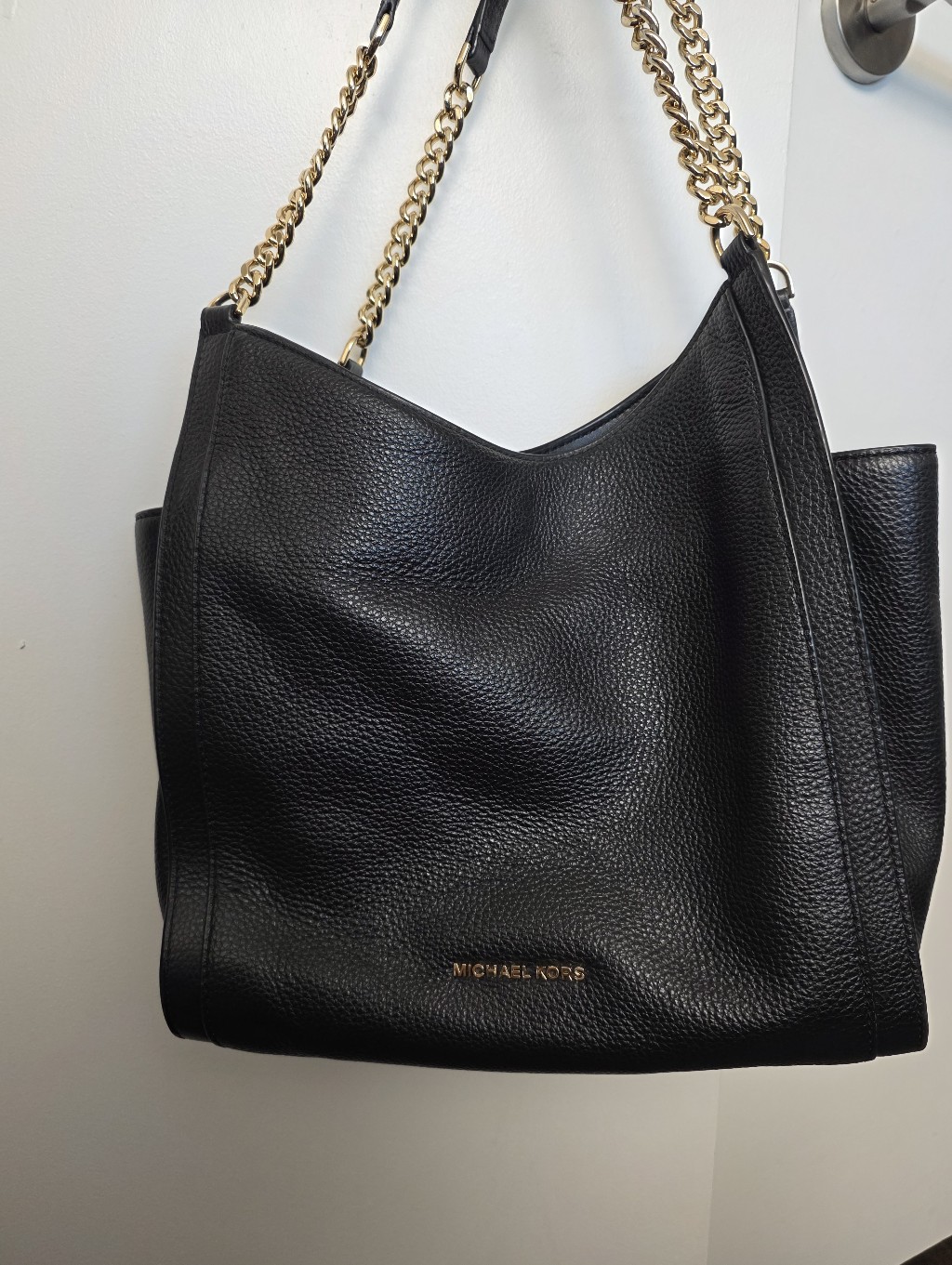 Michael Kors Newbury Black Pebbled Leather Chain Shoulder Tote Bag